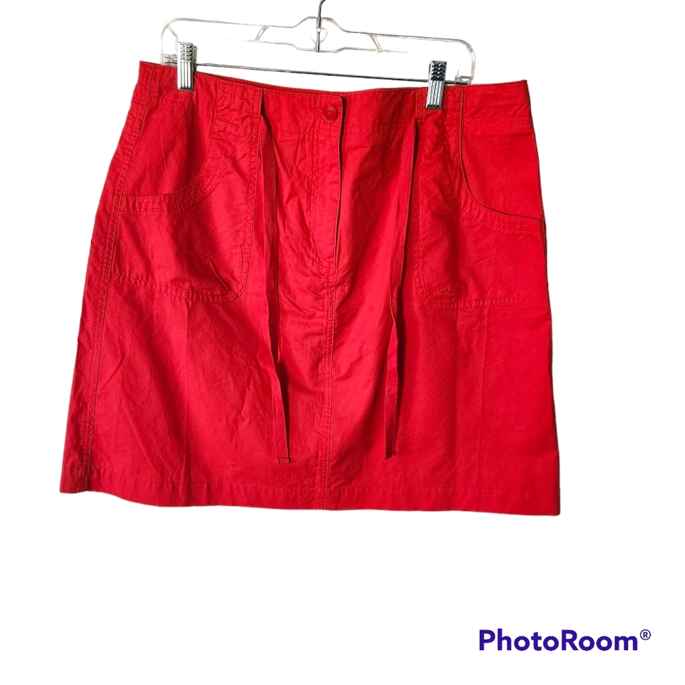TALBOTS 100% COTTON DRAW STRING SKIRT RED ORANGE SIZE 16 PETITE EUC
